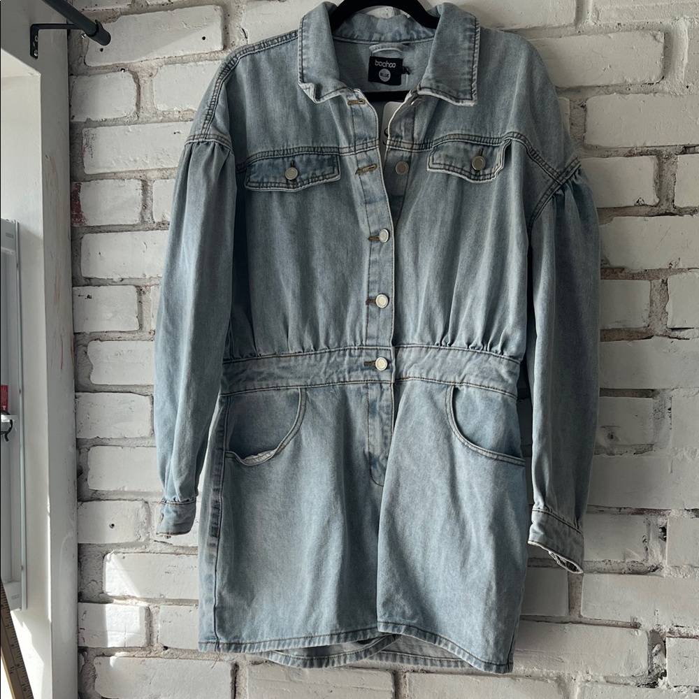 Boohoo Washed Light Blue Denim Jacket Dress